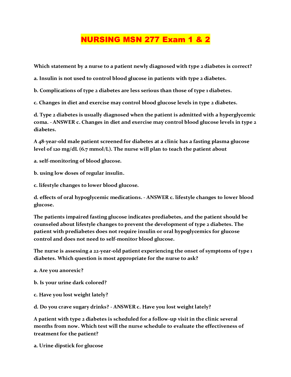 Preview image for NURSING MSN 277 Exam 1 & 2